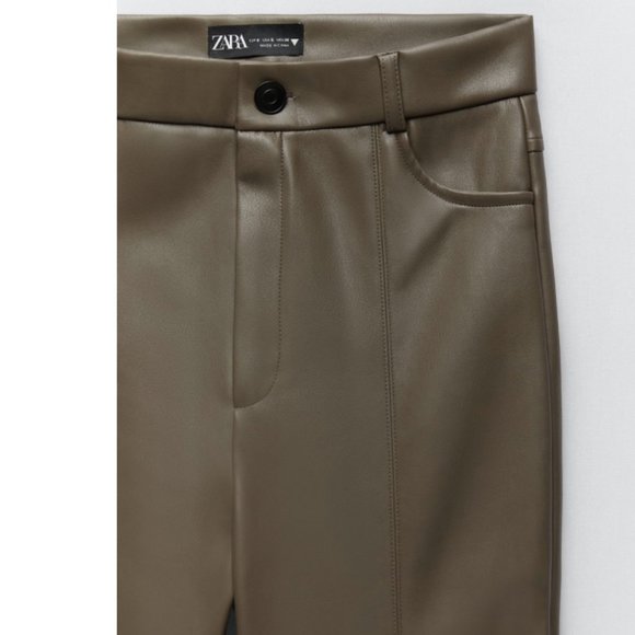 Zara Olive Leather Pants - Picture 3 of 6